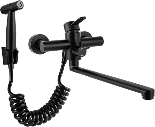 Rubinetto da cucina, acciaio inossidabile spazzolato, altezza 35 cm, orientabile a 360°, montaggio a parete, portata elevata