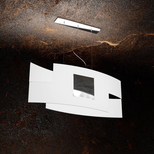 Sospensione Moderna Tetris Color Metallo Cromo Vetro Bianco 2 Luci E27