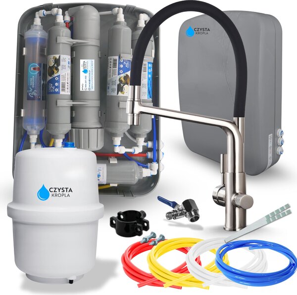 Rubinetto da cucina Ari Flexible con doppio erogatore, doccetta estraibile e rubinetto per acqua filtrata, inox satinato
