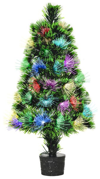 HOMCOM Alberello di Natale Artificiale con 40 Luci e Fibre Ottiche Colorate, 40 Rami e Base Rimovibile, Φ28x55cm, Verde