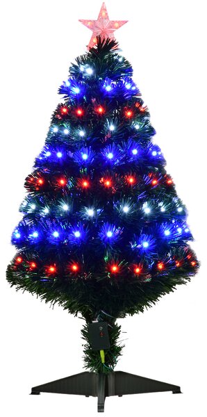 HOMCOM Albero di Natale Artificiale in PVC con 90 Luci LED e Fibre Ottiche, 90 Rami e Base Pieghevole, Φ48x90cm, Verde
