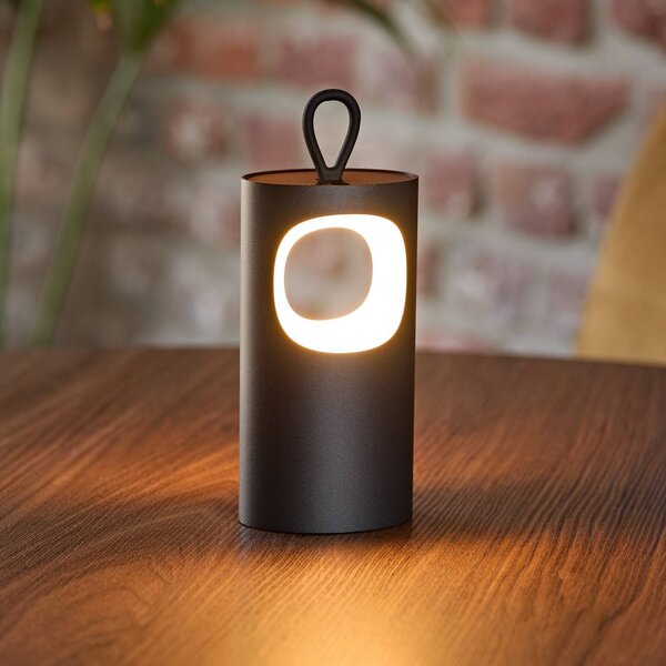 Sigor Lampada LED da tavolo a batteria Lunari, nera, 16 cm, metallo, CCT IP44 dimmerabile, Nero, Soggiorno / Sala da pranzo, Alluminio, Moderno, Lampada da tavolo LED