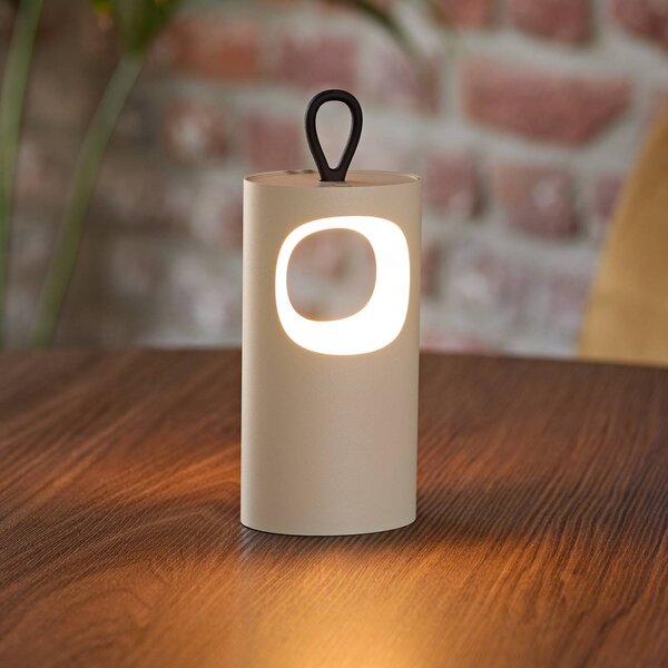Sigor Lampada LED da tavolo a batteria Lunari, beige, 16 cm, metallo, CCT IP44 dimmerabile, Crema / Ambra, Soggiorno / Sala da pranzo, Alluminio, Moderno, Lampada da tavolo LED
