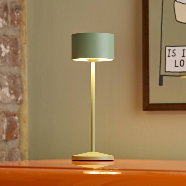 Sigor Lampada LED da tavolo a batteria Veluna, verde, altezza 25 cm, IP44, dimmerabile, Verde, Soggiorno / Sala da pranzo, Alluminio, Moderno
