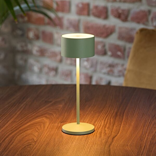 Sigor Lampada LED da tavolo a batteria Veluna, verde, altezza 25 cm, IP44, dimmerabile, Verde, Soggiorno / Sala da pranzo, Alluminio, Moderno