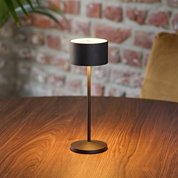 Sigor Lampada LED da tavolo a batteria Veluna, nera, altezza 25 cm IP44 dimmerabile, Nero, Soggiorno / Sala da pranzo, Alluminio, Moderno
