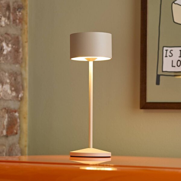 Sigor Lampada LED da tavolo a batteria Veluna, beige, altezza 25 cm, IP44, dimmerabile, Crema / Ambra, Soggiorno / Sala da pranzo, Alluminio, Moderno