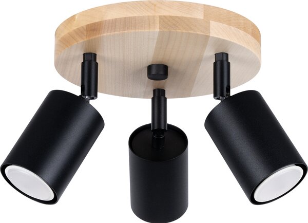 Faretto JUNGLO nero-legno 3xGU10x10W in metallo, dimensioni: 17x33x33 cm, IP20, Pure Lume