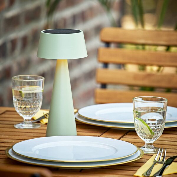 Sigor Lampada da tavolo a LED ricaricabile Solino, verde, solare/USB, 26 cm, IP44 dimmerabile, Verde, Soggiorno / Sala da pranzo, Alluminio, Moderno, Lampade solari