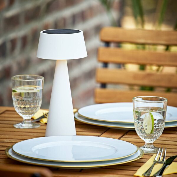 Sigor Lampada da tavolo a LED ricaricabile Solino, bianca, solare/USB, 26 cm, IP44 dimmerabile, Bianco / Opale, Soggiorno / Sala da pranzo, Alluminio, Moderno, Lampade solari