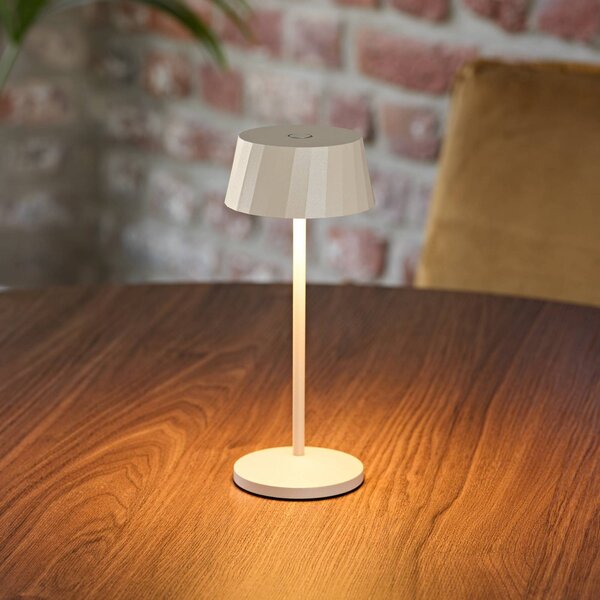 Sigor Lampada LED da tavolo a batteria Facetta, beige, 22 cm, metallo, CCT IP44 dimmerabile, Crema / Ambra, Soggiorno / Sala da pranzo, Alluminio, Moderno, Lampada da tavolo LED