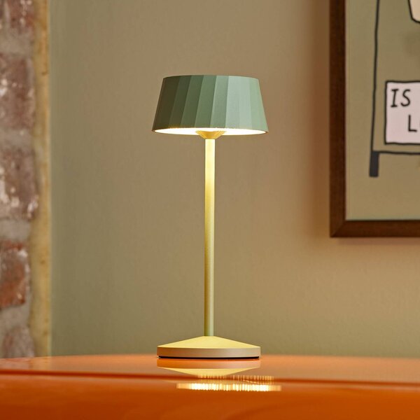 Sigor Lampada LED da tavolo a batteria Facetta, verde, altezza 22 cm, metallo, CCT dimmerabile, Verde, Soggiorno / Sala da pranzo, Alluminio, Moderno, Lampada da tavolo LED