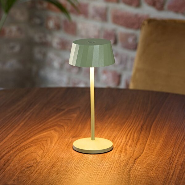 Sigor Lampada LED da tavolo a batteria Facetta, verde, altezza 22 cm, metallo, CCT dimmerabile, Verde, Soggiorno / Sala da pranzo, Alluminio, Moderno, Lampada da tavolo LED