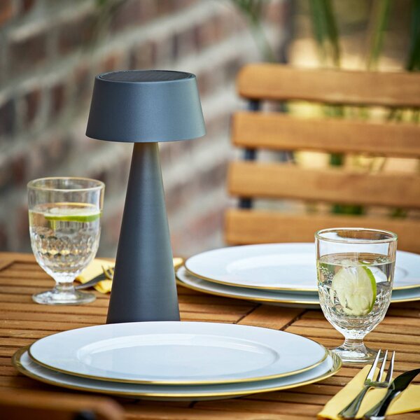 Sigor Lampada da tavolo a LED ricaricabile Solino, grafite, solare/USB, 26 cm IP44 dimmerabile, Nero, Soggiorno / Sala da pranzo, Alluminio, Moderno, Lampade solari