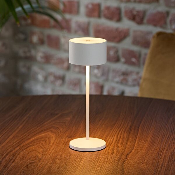 Sigor Lampada LED da tavolo a batteria Veluna, bianca, altezza 25 cm, IP44, dimmerabile, Bianco / Opale, Soggiorno / Sala da pranzo, Alluminio, Moderno