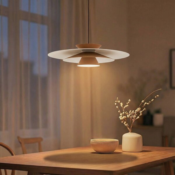 Lampada LED a sospensione Lucande, beige, alluminio, Ø 50 cm Livie dimmerabile, Crema / Ambra, Soggiorno / Sala da pranzo, Moderno