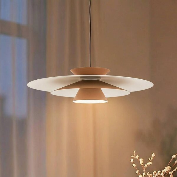 Lampada LED a sospensione Lucande, beige, alluminio, Ø 50 cm Livie dimmerabile, Crema / Ambra, Soggiorno / Sala da pranzo, Moderno