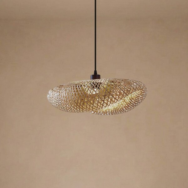 Lampada a sospensione Eleane Lindby, dimmerabile, Legno chiaro, Soggiorno / Sala da pranzo, bambù, Campagna / Rustiche, Lampada a sospensione
