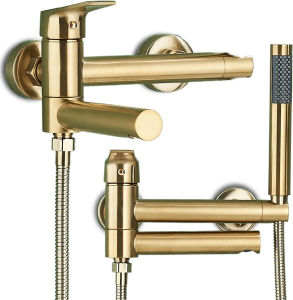 Rubinetto da bagno Ari a parete con doccetta, beccuccio estraibile, cartuccia in Vetroceramica, ottone spazzolato oro