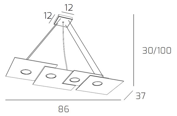 Sospensione Moderna Rettangolare Plate Metallo Sabbia 4 Luci Gx53