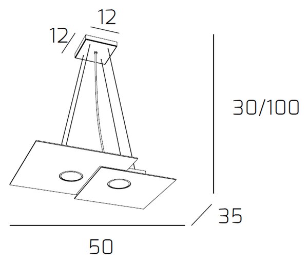 Sospensione Moderna Rettangolare Plate Metallo Bianco 2 Luci Gx53