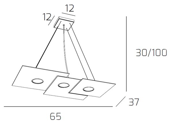 Sospensione Moderna Rettangolare Plate Metallo Bianco 3 Luci Gx53