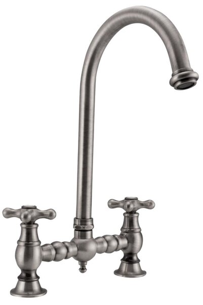 PB Rubinetto da cucina in stile retrò con bocca rotonda in acciaio inossidabile e manopole a stella PBN.RVS.R.ST