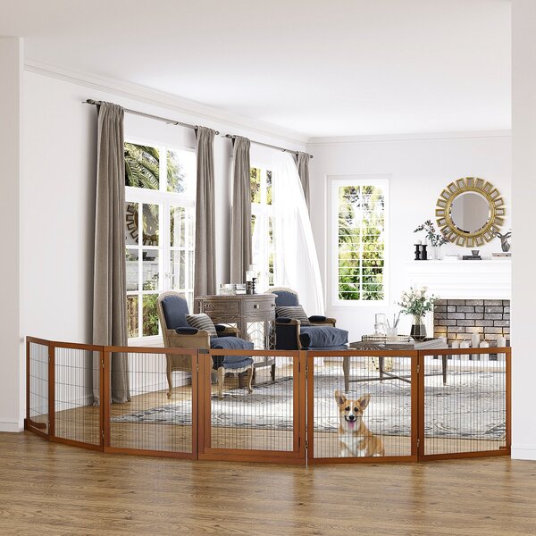 PawHut Recinzione per Cani, Pieghevole, Legno di Pino, 432 x 36 x 70 cm, Caffè