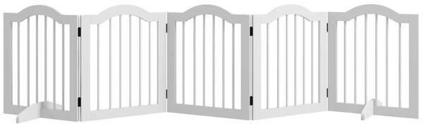 PawHut Cancello per Cani, 5 Pannelli, pieghevole, flessibile, Legno Massello/MDF, 254,5x29,5x61 cm, Bianco