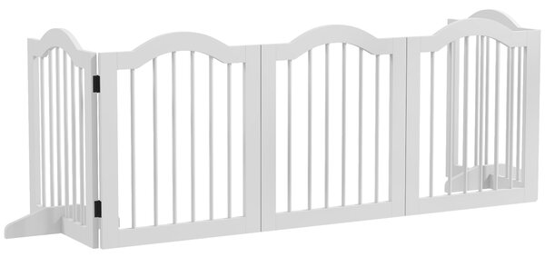 PawHut Cancello per Cani, 5 Pannelli, pieghevole, flessibile, Legno Massello/MDF, 254,5x29,5x61 cm, Bianco