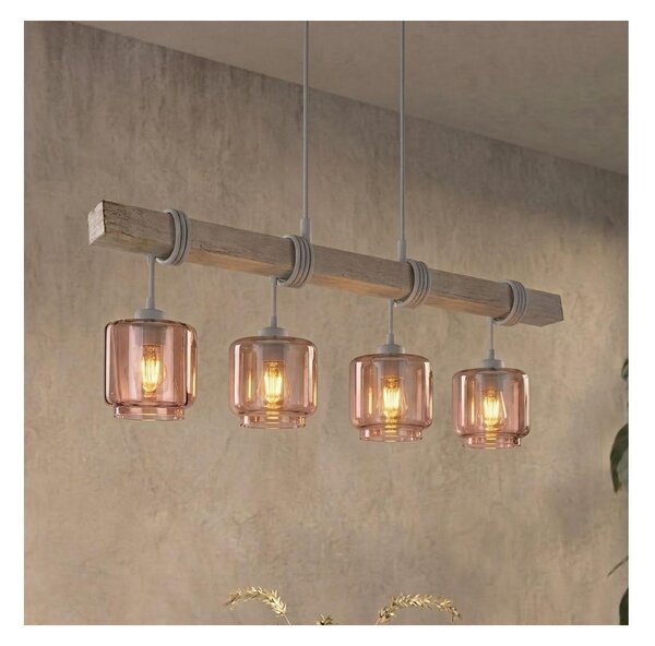 Brilagi - Lampadario a cavo WOOD GLASS 4xE27/60W/230V pino/grigio/beige fumé