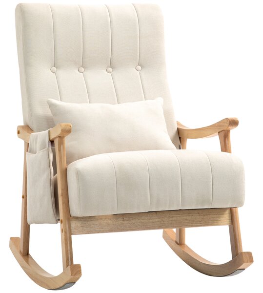 HOMCOM Sedia a dondolo con cuscino lombare, ampia seduta, struttura in faggio, fino a 120 kg, beige