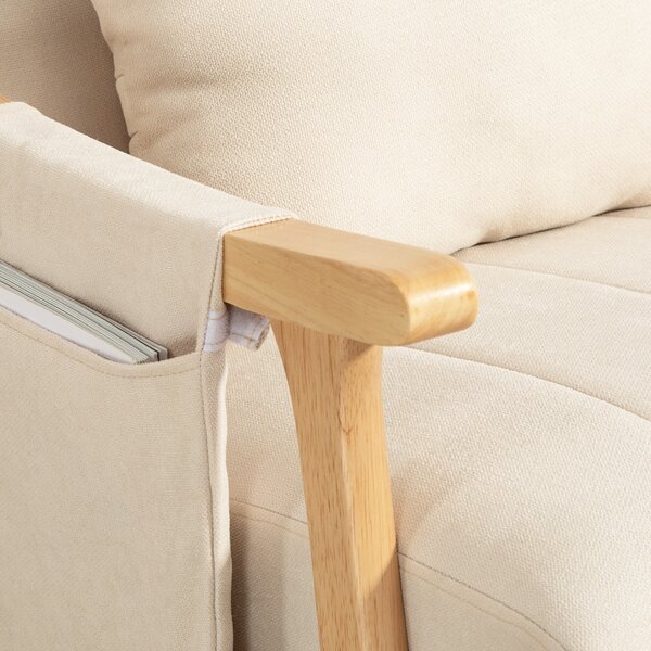 HOMCOM Sedia a dondolo con cuscino lombare, ampia seduta, struttura in faggio, fino a 120 kg, beige