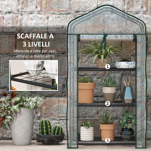 Outsunny Mini Serra da Giardino con Copertura in PE, 3 Ripiani e Porta Avvolgibile, 59x39x127 cm, Trasparente | Aosom Italy