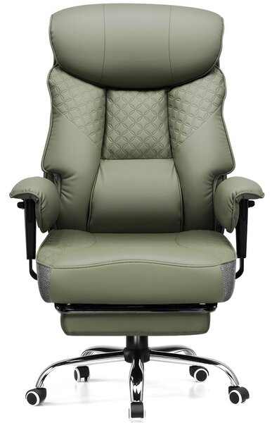 COMHOMA sedia da gioco per persone alte e pesanti, sedia da ufficio ergonomica fino a 180 kg, cuscino di seduta 3D, regolabile con poggiapiedi, Finto cuoio, verde