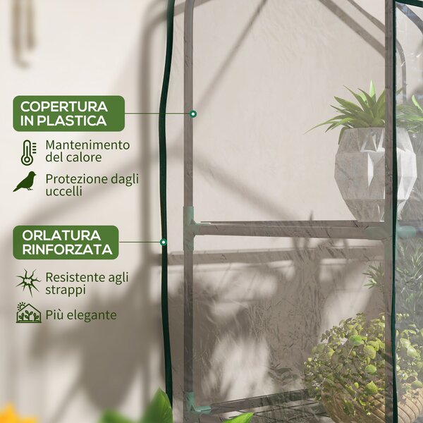 Outsunny Mini Serra da Giardino con Copertura in PE, 3 Ripiani e Porta Avvolgibile, 59x39x127 cm, Trasparente | Aosom Italy