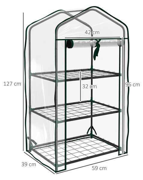 Outsunny Mini Serra da Giardino con Copertura in PE, 3 Ripiani e Porta Avvolgibile, 59x39x127 cm, Trasparente | Aosom Italy