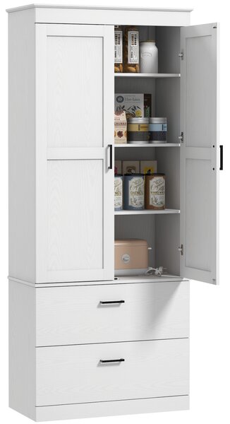 HOMCOM Armadio da Cucina Autoportante con Ripiani Regolabili e Due Ampi Cassetti per Soggiorno, Cucina, Bianco