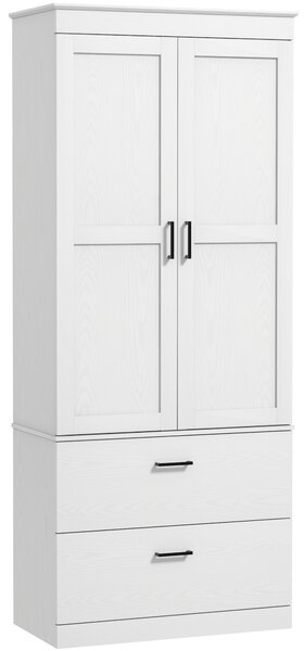 HOMCOM Armadio da Cucina Autoportante con Ripiani Regolabili e Due Ampi Cassetti per Soggiorno, Cucina, Bianco