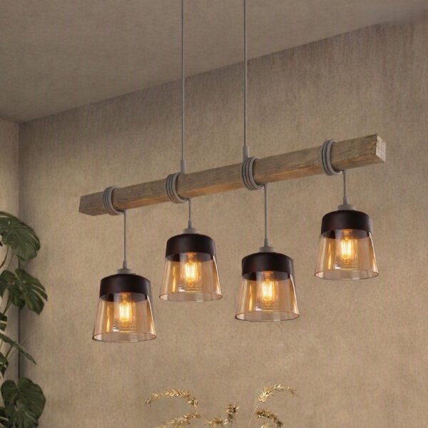 BRILAGI - Lampadario a cavo WOOD GLASS 4xE27/60W/230V pino/grigio/marrone fumé