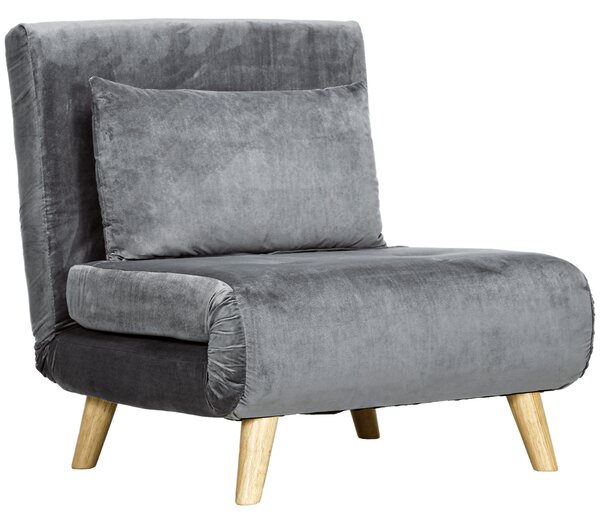 HOMCOM Poltrona 2 in 1, Poltrona Relax, Letto per Ospiti, 72 cm x 78 cm x 79 cm, Grigio