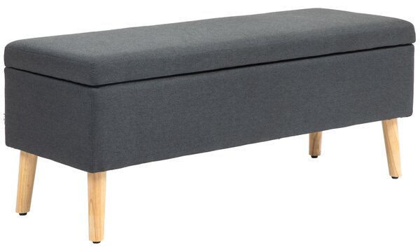 HOMCOM Panchina Imbottita con Spazio di Archiviazione, Cassapanca in Effetto Lino, Legno di Gomma, 110 x 39 x 45 cm, Grigio Scuro