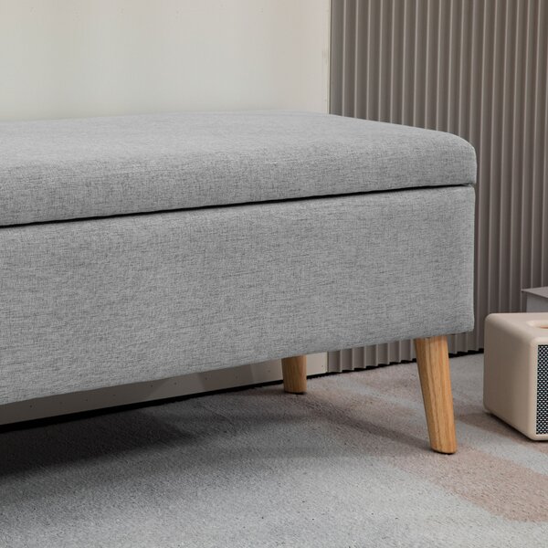 HOMCOM Cassapanca con Spazio di Archiviazione e Rivestimento in Stile Lino, Gambe in Legno di Gomma, fino a 220 kg, 110x39x45cm, Grigio