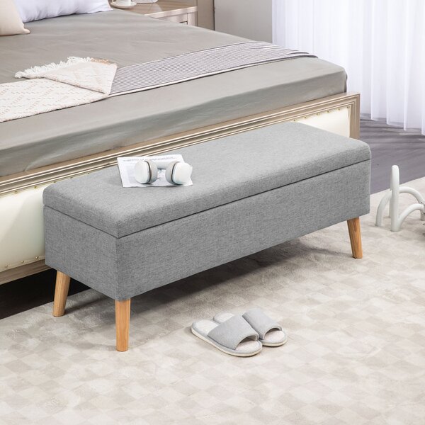 HOMCOM Cassapanca con Spazio di Archiviazione e Rivestimento in Stile Lino, Gambe in Legno di Gomma, fino a 220 kg, 110x39x45cm, Grigio