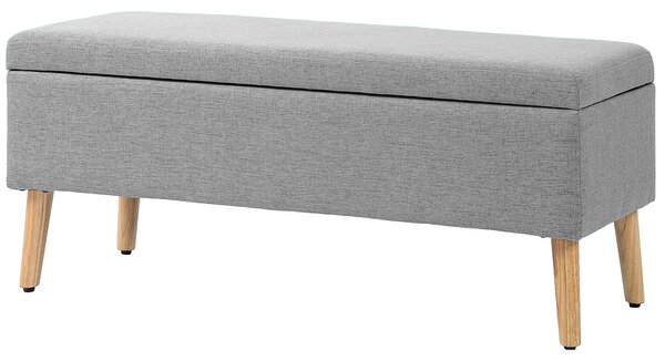 HOMCOM Cassapanca con Spazio di Archiviazione e Rivestimento in Stile Lino, Gambe in Legno di Gomma, fino a 220 kg, 110x39x45cm, Grigio
