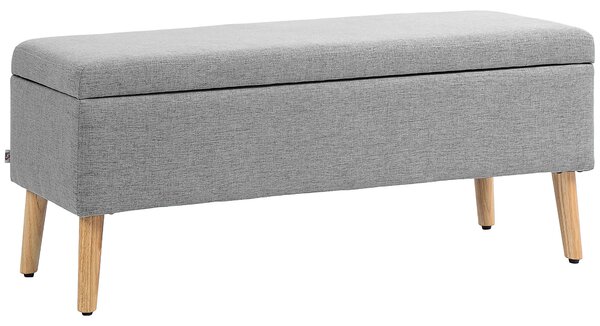 HOMCOM Cassapanca con Spazio di Archiviazione e Rivestimento in Stile Lino, Gambe in Legno di Gomma, fino a 220 kg, 110x39x45cm, Grigio