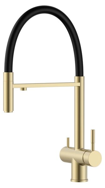 Rubinetto da cucina Pure.Sink Elite Steel Flex a 3 vie con finitura PVD oro spazzolato, bocca flessibile e filtro per l'acqua PS8110-60