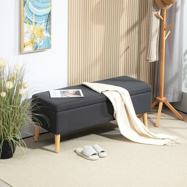 HOMCOM Panchina Imbottita con Spazio di Archiviazione, Cassapanca in Effetto Lino, Legno di Gomma, 110 x 39 x 45 cm, Grigio Scuro