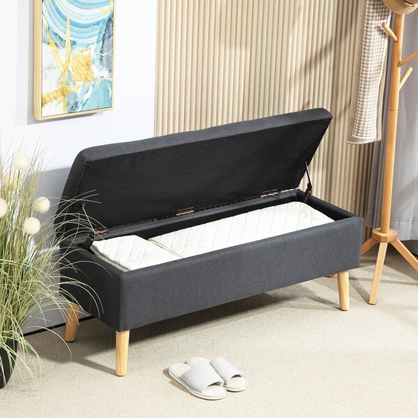 HOMCOM Panchina Imbottita con Spazio di Archiviazione, Cassapanca in Effetto Lino, Legno di Gomma, 110 x 39 x 45 cm, Grigio Scuro