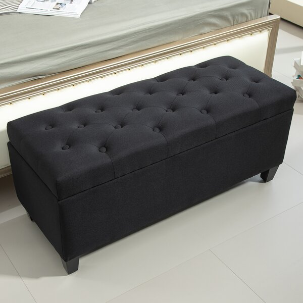 HOMCOM Panca con spazio di archiviazione, Truhenbank, poliestere simile al lino, legno di gomma, Nero, 100 x 40 x 44 cm